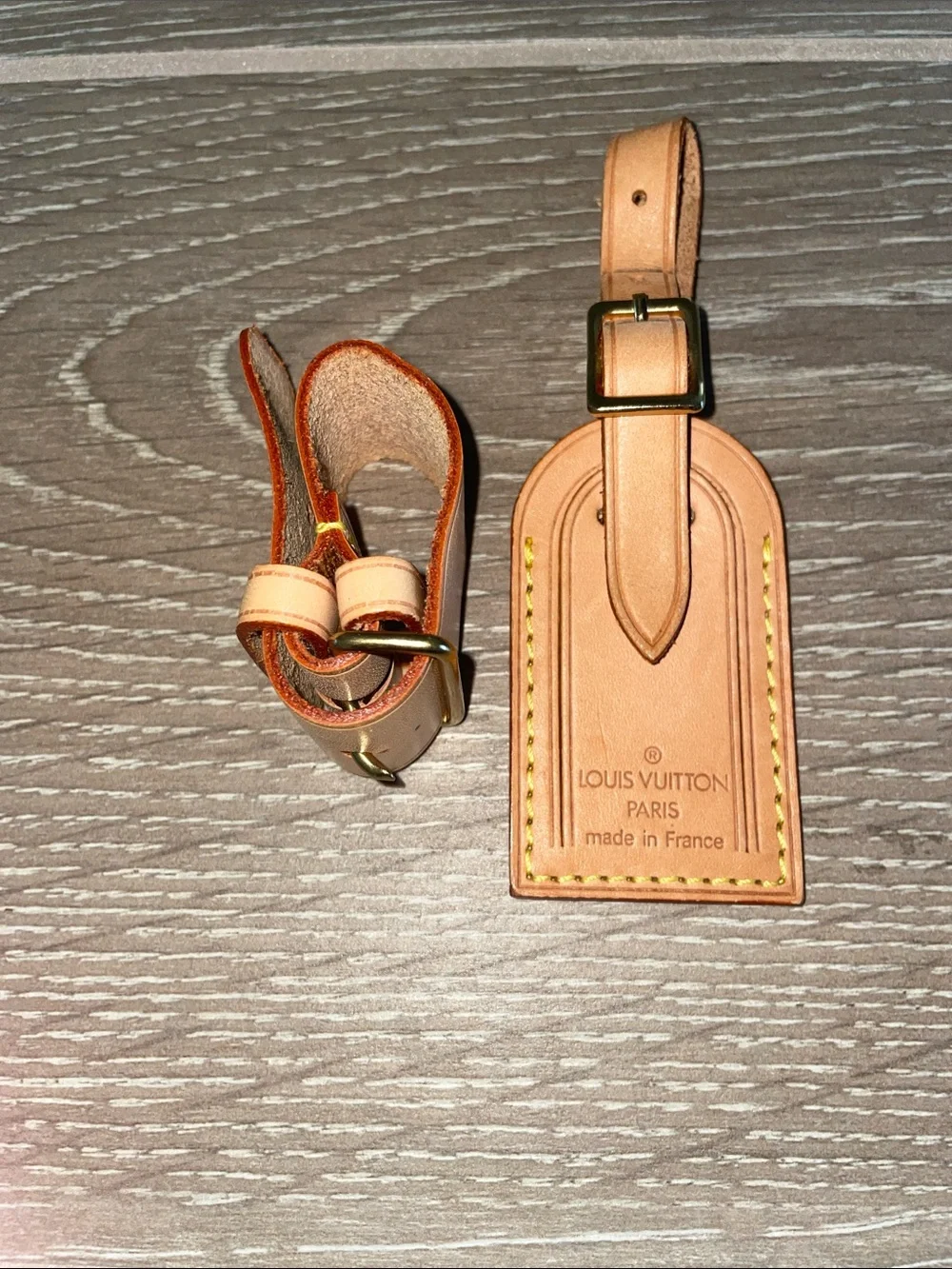Louis Vuitton Natural Vachetta Leather Luggage Tag with Yellow Stitching